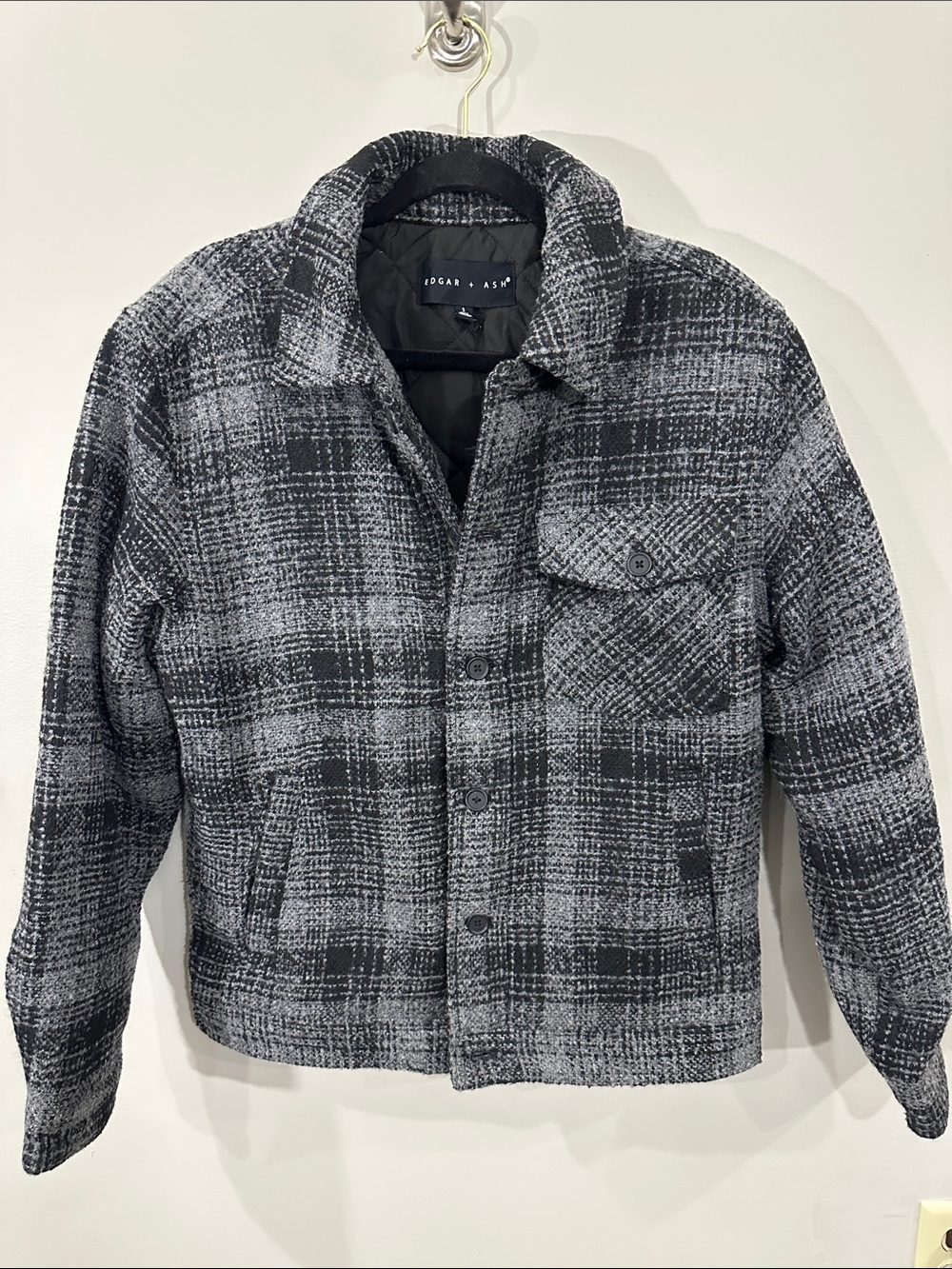 Edgar & Ash Men’s Black & Gray Tweed Jacket with Quilted Lining, S